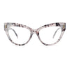 Womens 2-tone Color Design Horn Rim Cat Eye Clear Lens Fashion Eyeglasses