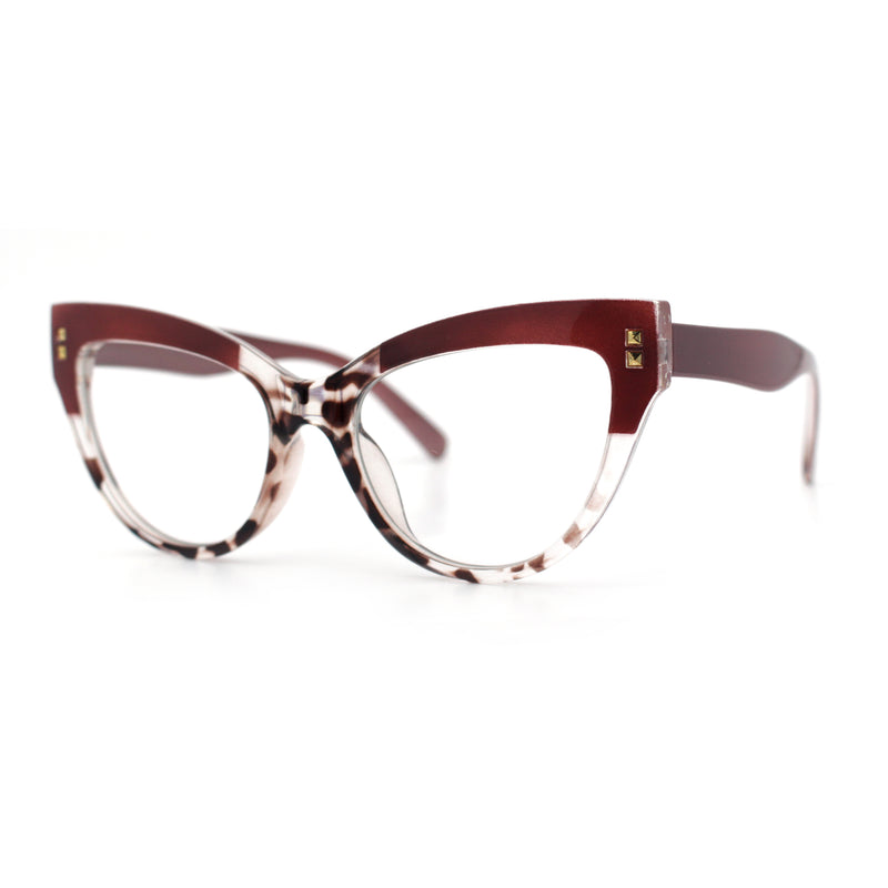 Womens 2-tone Color Design Horn Rim Cat Eye Clear Lens Fashion Eyeglasses