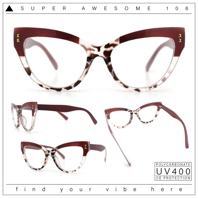 Womens 2-tone Color Design Horn Rim Cat Eye Clear Lens Fashion Eyeglasses