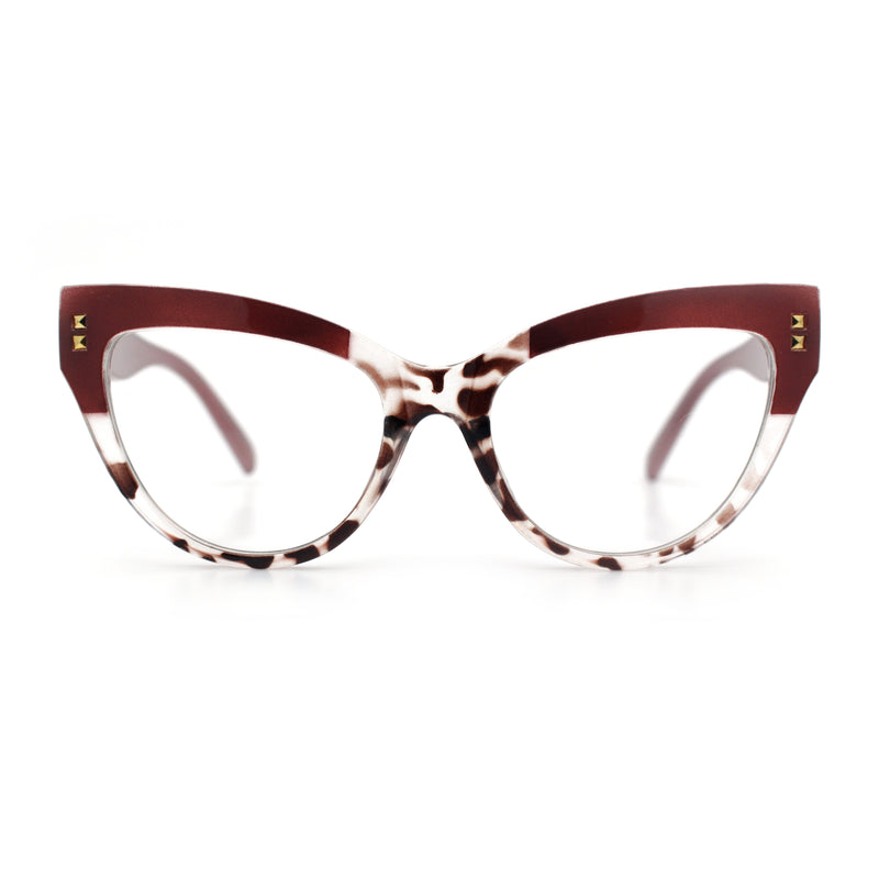 Womens 2-tone Color Design Horn Rim Cat Eye Clear Lens Fashion Eyeglasses
