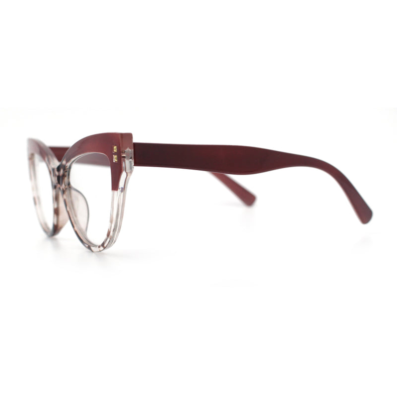 Womens 2-tone Color Design Horn Rim Cat Eye Clear Lens Fashion Eyeglasses