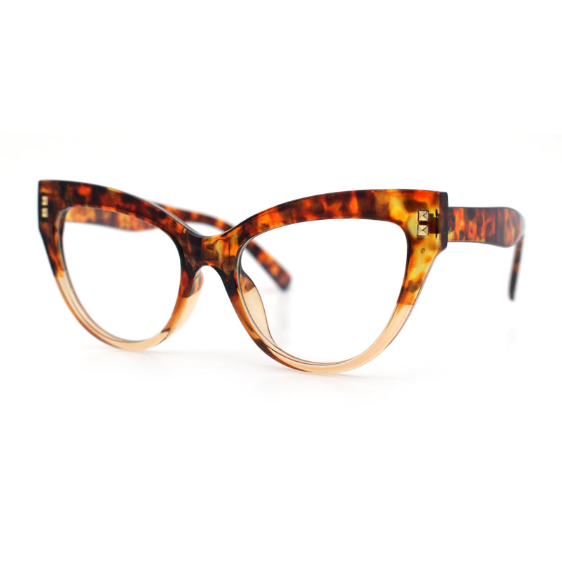 Womens 2-tone Color Design Horn Rim Cat Eye Clear Lens Fashion Eyeglasses