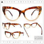 Womens 2-tone Color Design Horn Rim Cat Eye Clear Lens Fashion Eyeglasses