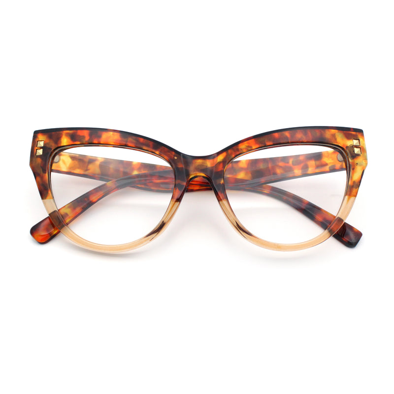 Womens 2-tone Color Design Horn Rim Cat Eye Clear Lens Fashion Eyeglasses