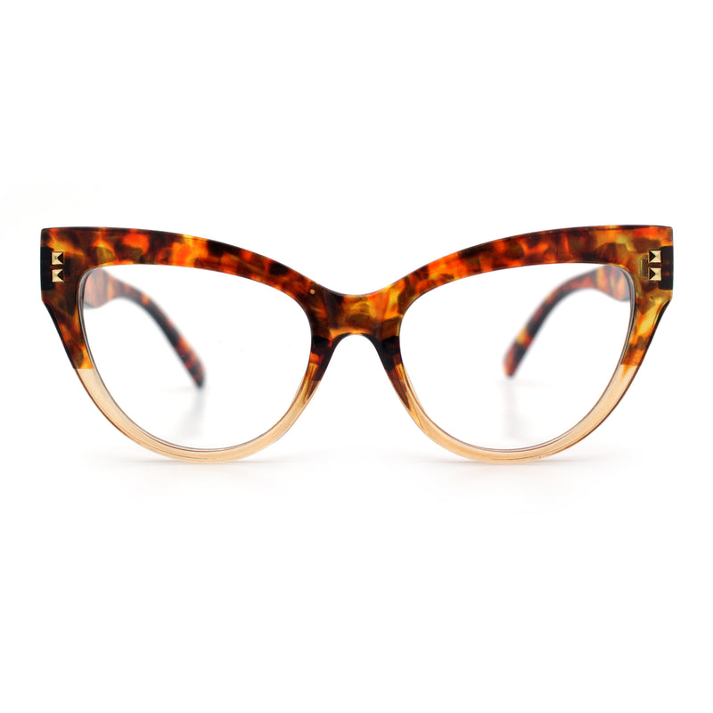 Womens 2-tone Color Design Horn Rim Cat Eye Clear Lens Fashion Eyeglasses