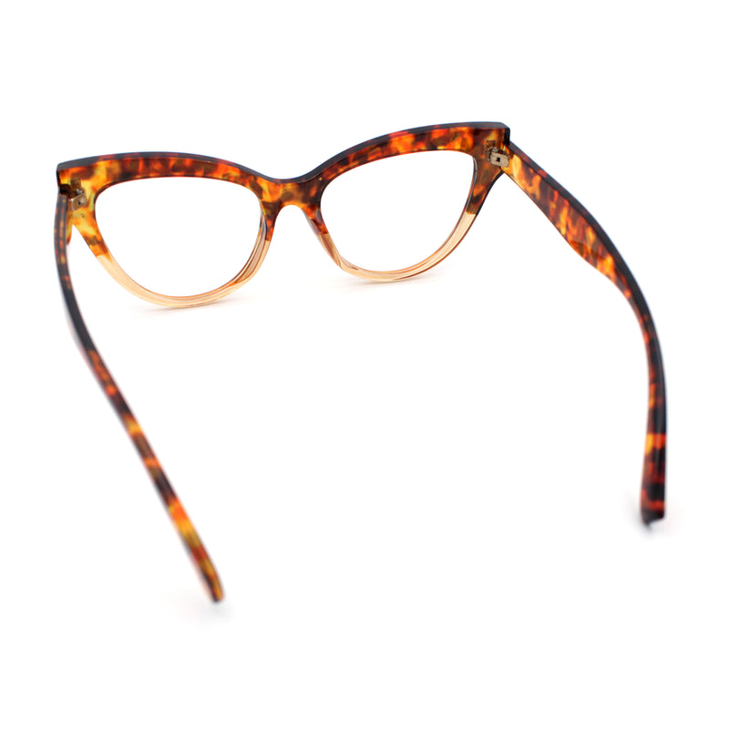 Womens 2-tone Color Design Horn Rim Cat Eye Clear Lens Fashion Eyeglasses