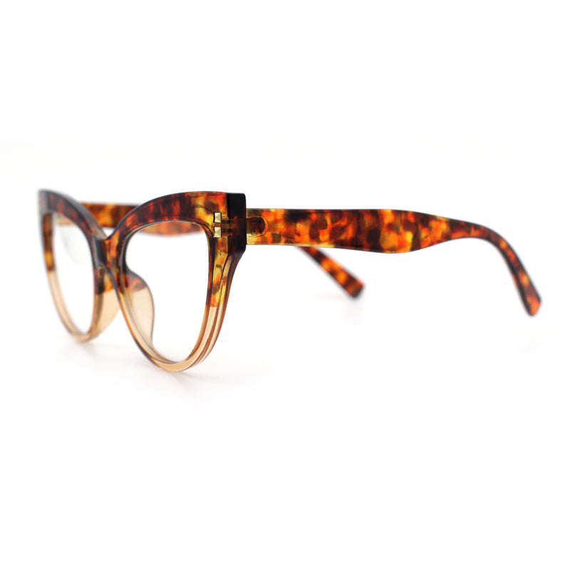 Womens 2-tone Color Design Horn Rim Cat Eye Clear Lens Fashion Eyeglasses