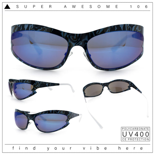 Color Camouflage Metal Frame Wrap Around Oval Sport Sunglasses