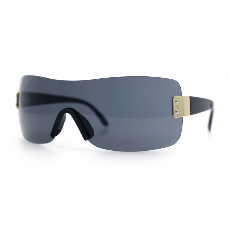 Rimless Shield Wrap Around Y2K Super Sleek Plastic Arm Sunglasses