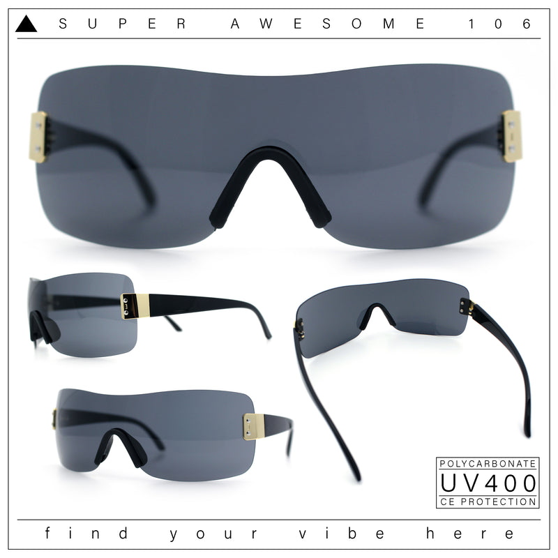 Rimless Shield Wrap Around Y2K Super Sleek Plastic Arm Sunglasses