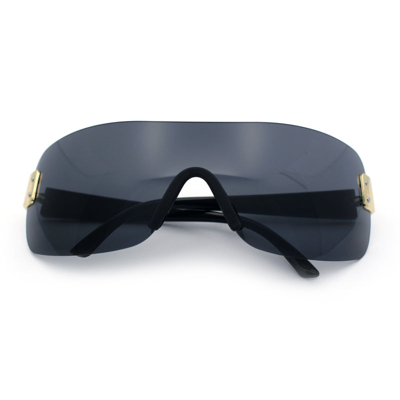 Rimless Shield Wrap Around Y2K Super Sleek Plastic Arm Sunglasses