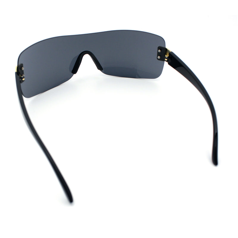 Rimless Shield Wrap Around Y2K Super Sleek Plastic Arm Sunglasses