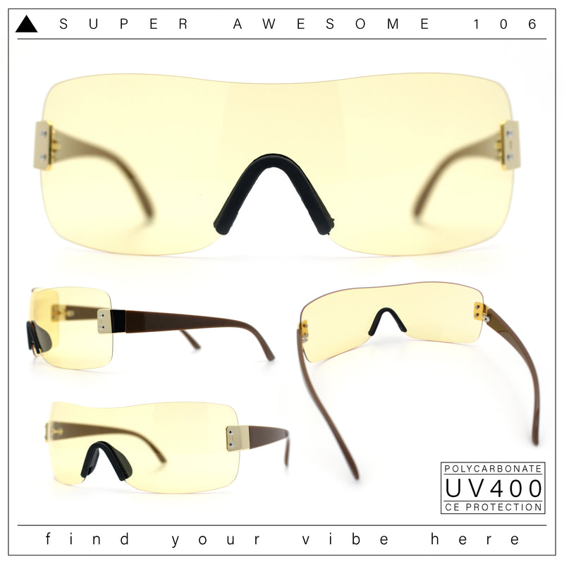 Rimless Shield Wrap Around Y2K Super Sleek Plastic Arm Sunglasses