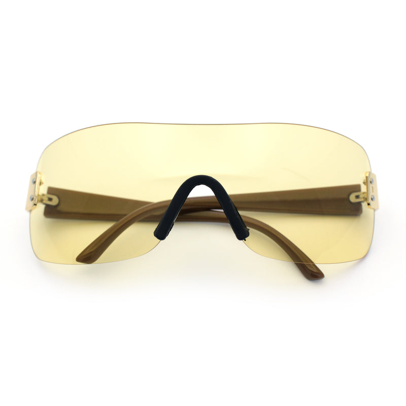 Rimless Shield Wrap Around Y2K Super Sleek Plastic Arm Sunglasses