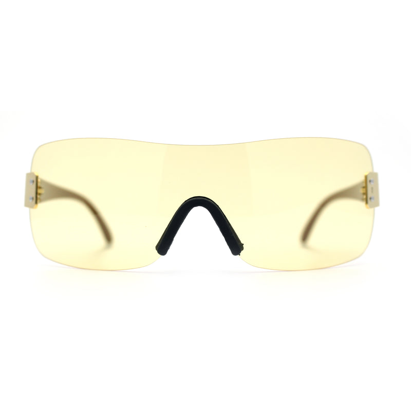 Rimless Shield Wrap Around Y2K Super Sleek Plastic Arm Sunglasses