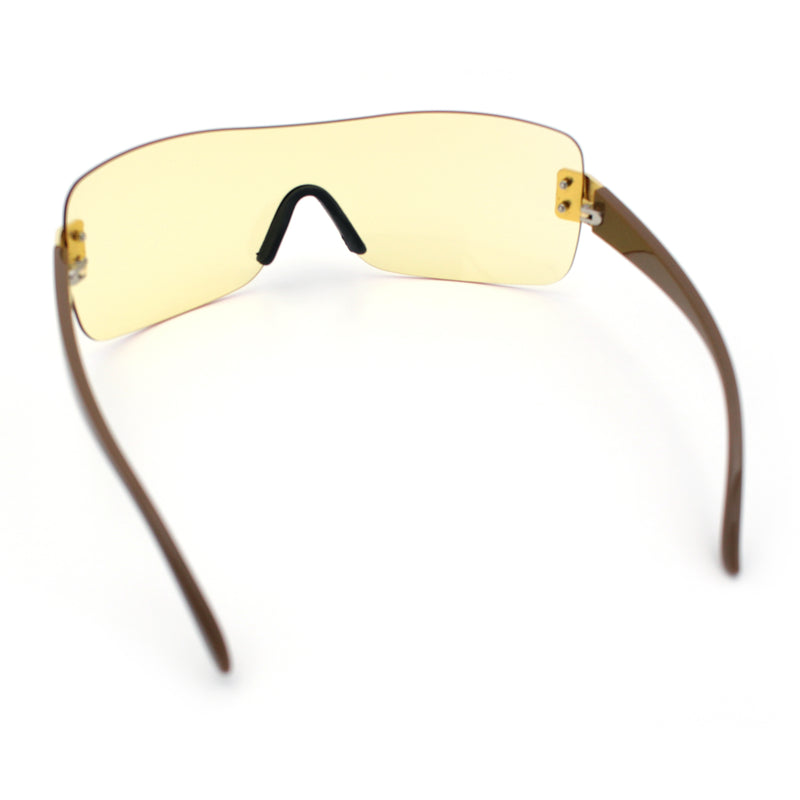 Rimless Shield Wrap Around Y2K Super Sleek Plastic Arm Sunglasses