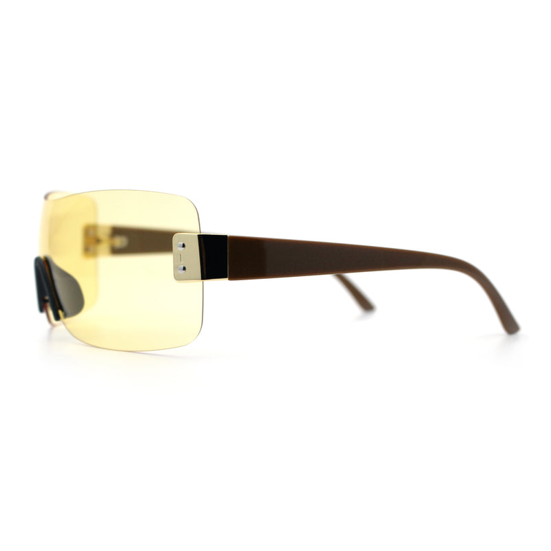 Rimless Shield Wrap Around Y2K Super Sleek Plastic Arm Sunglasses
