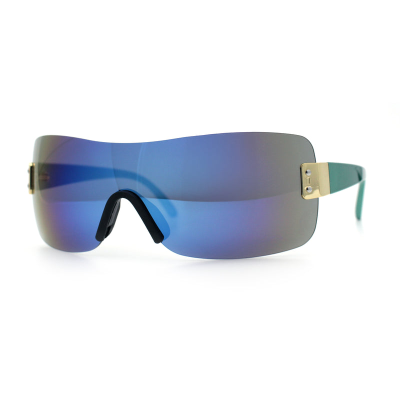 Rimless Shield Wrap Around Y2K Super Sleek Plastic Arm Sunglasses