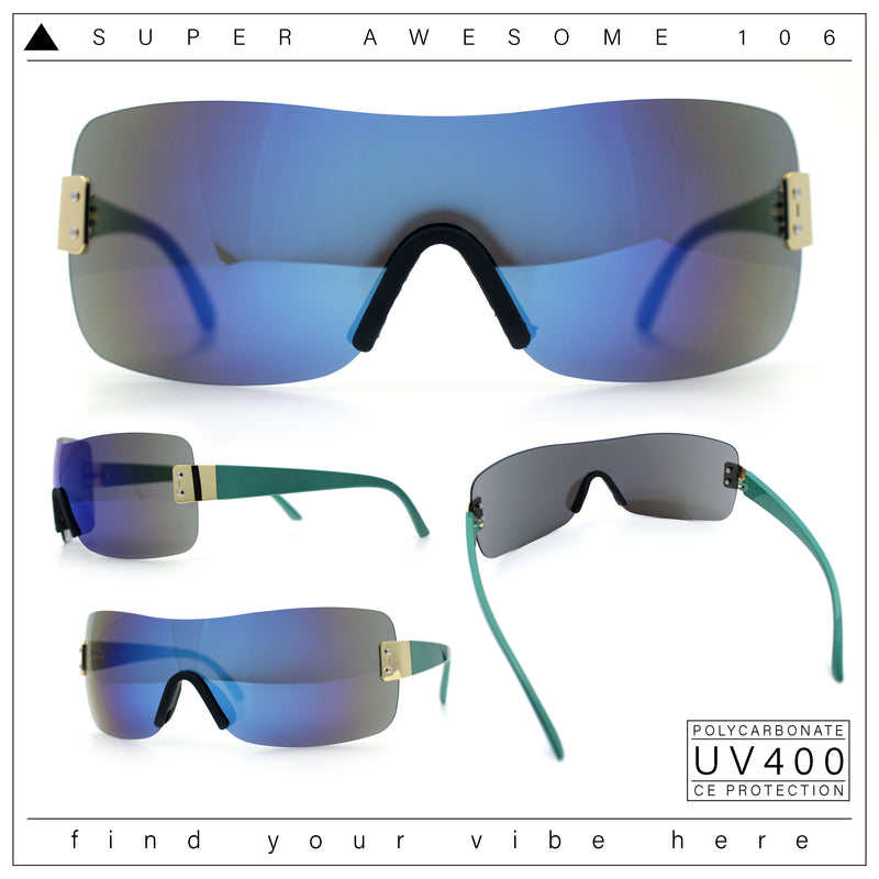 Rimless Shield Wrap Around Y2K Super Sleek Plastic Arm Sunglasses