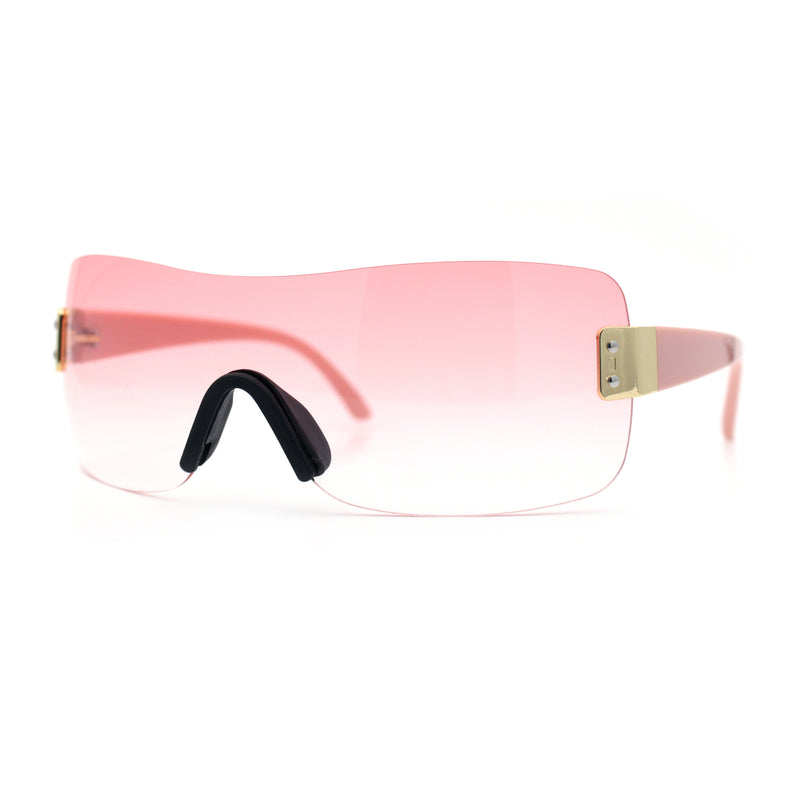 Rimless Shield Wrap Around Y2K Super Sleek Plastic Arm Sunglasses