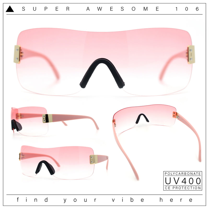 Rimless Shield Wrap Around Y2K Super Sleek Plastic Arm Sunglasses
