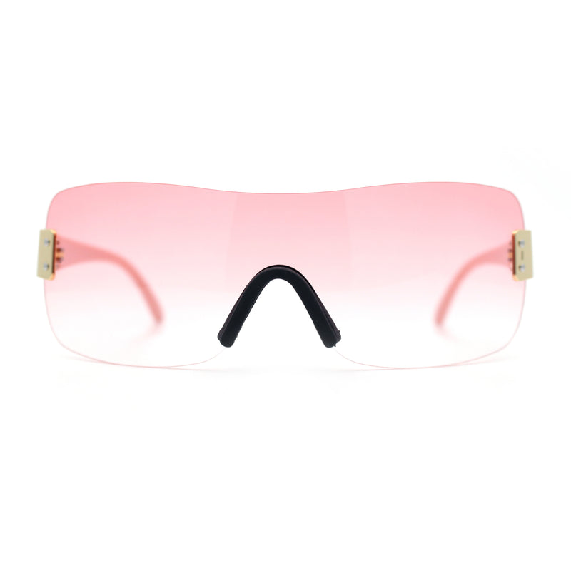 Rimless Shield Wrap Around Y2K Super Sleek Plastic Arm Sunglasses