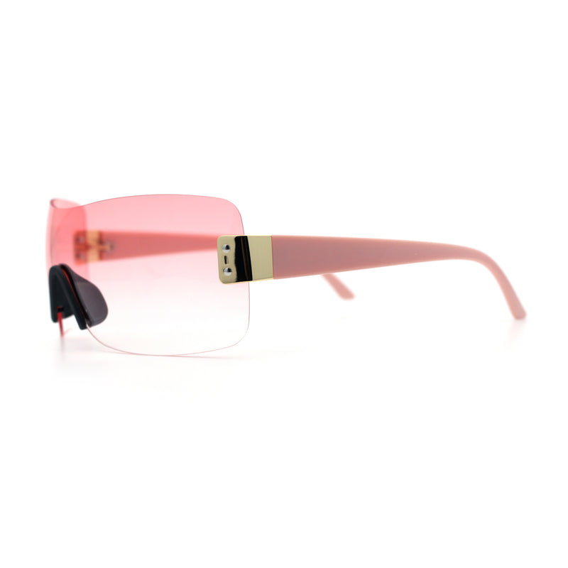 Rimless Shield Wrap Around Y2K Super Sleek Plastic Arm Sunglasses