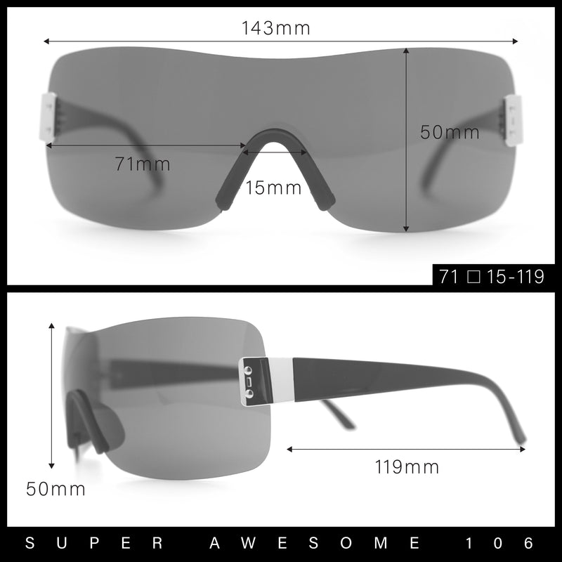 Rimless Shield Wrap Around Y2K Super Sleek Plastic Arm Sunglasses