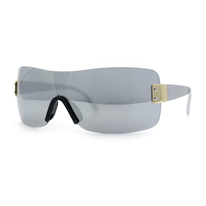 Rimless Shield Wrap Around Y2K Super Sleek Plastic Arm Sunglasses