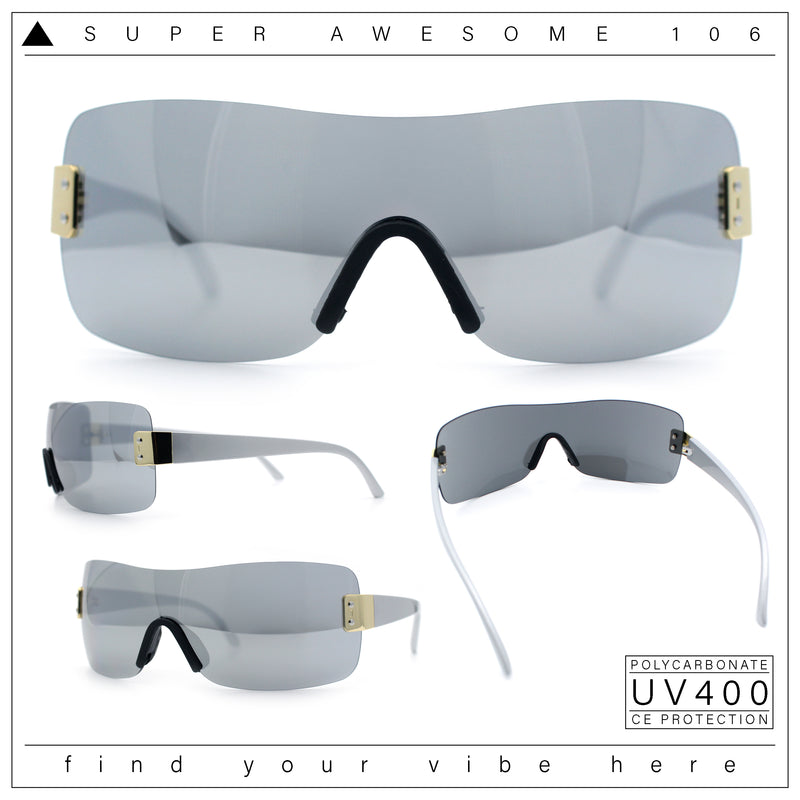 Rimless Shield Wrap Around Y2K Super Sleek Plastic Arm Sunglasses