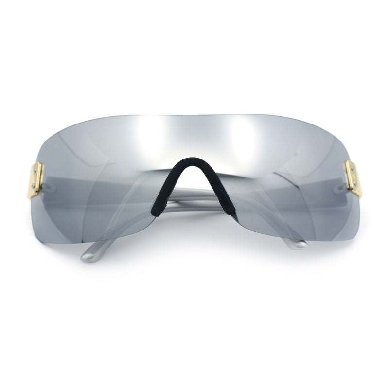 Rimless Shield Wrap Around Y2K Super Sleek Plastic Arm Sunglasses