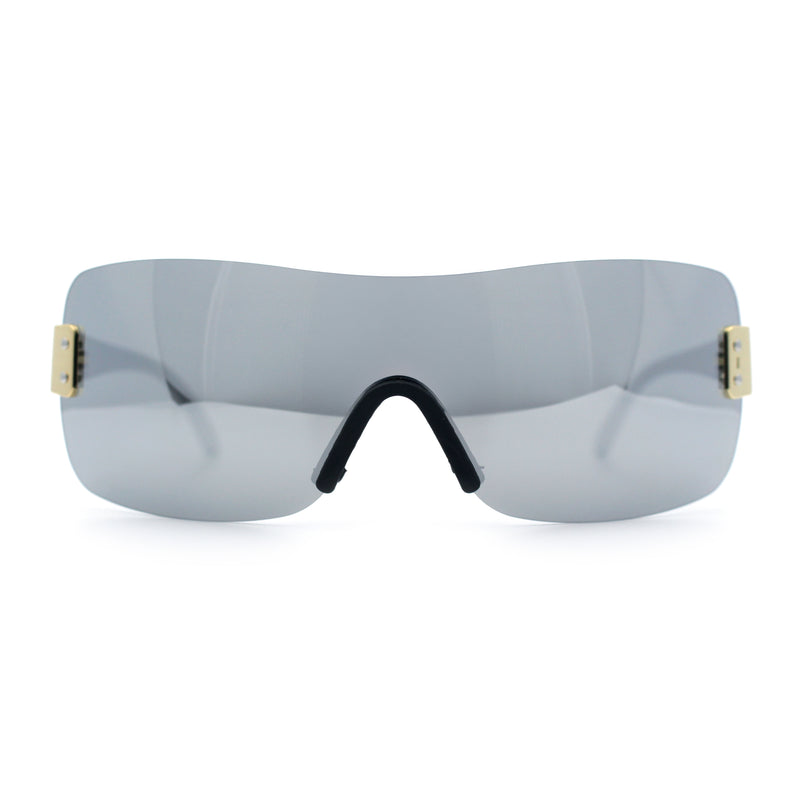 Rimless Shield Wrap Around Y2K Super Sleek Plastic Arm Sunglasses