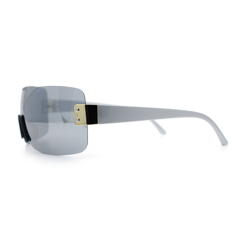 Rimless Shield Wrap Around Y2K Super Sleek Plastic Arm Sunglasses