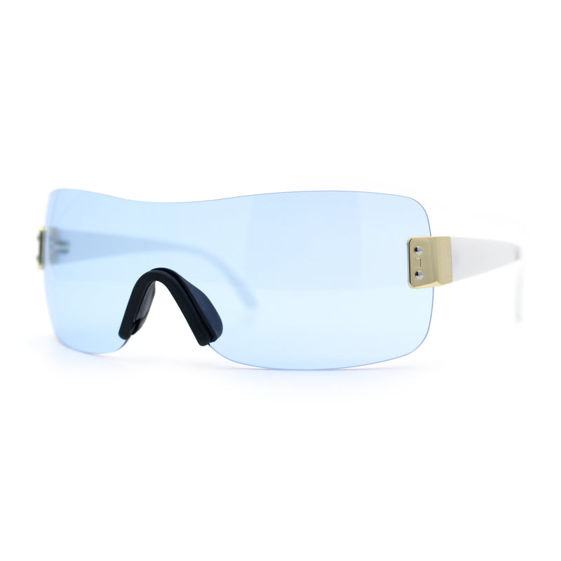 Rimless Shield Wrap Around Y2K Super Sleek Plastic Arm Sunglasses