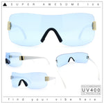 Rimless Shield Wrap Around Y2K Super Sleek Plastic Arm Sunglasses