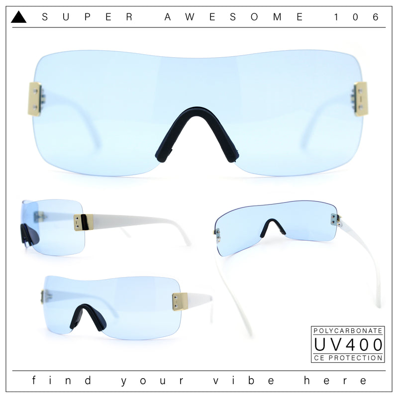 Rimless Shield Wrap Around Y2K Super Sleek Plastic Arm Sunglasses