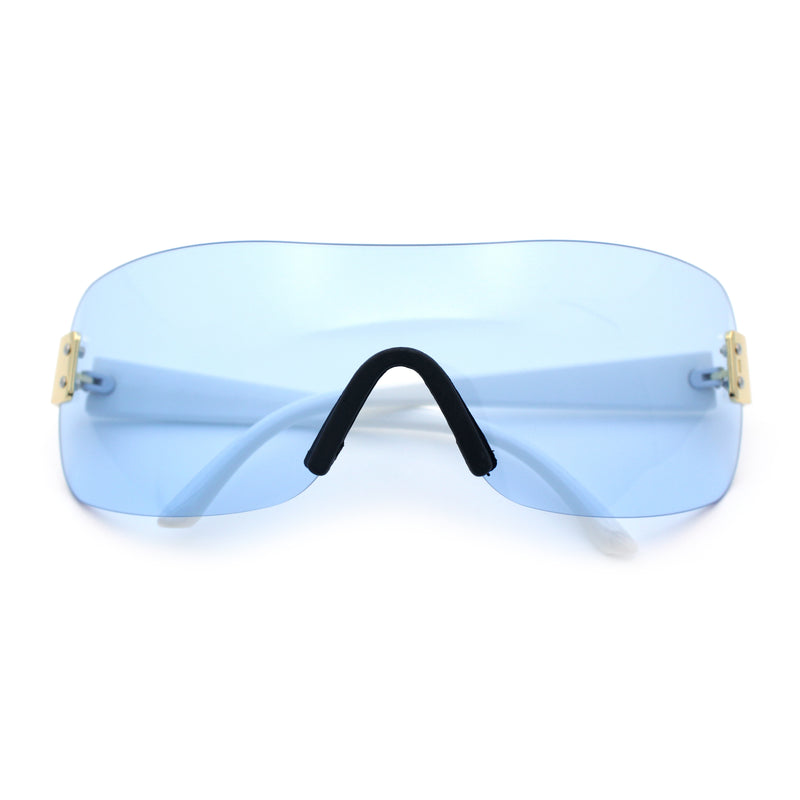 Rimless Shield Wrap Around Y2K Super Sleek Plastic Arm Sunglasses