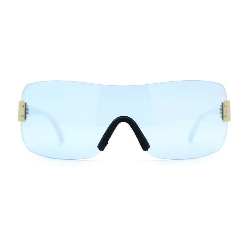 Rimless Shield Wrap Around Y2K Super Sleek Plastic Arm Sunglasses
