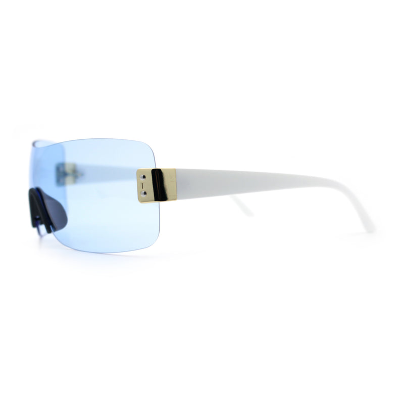 Rimless Shield Wrap Around Y2K Super Sleek Plastic Arm Sunglasses