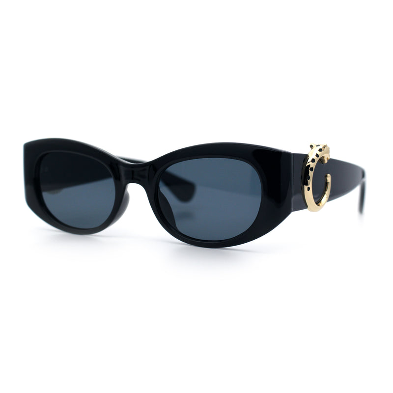 Womens Cheetah Emblem Classic Mod Fashion Thick Plastic Oval Sunglasses