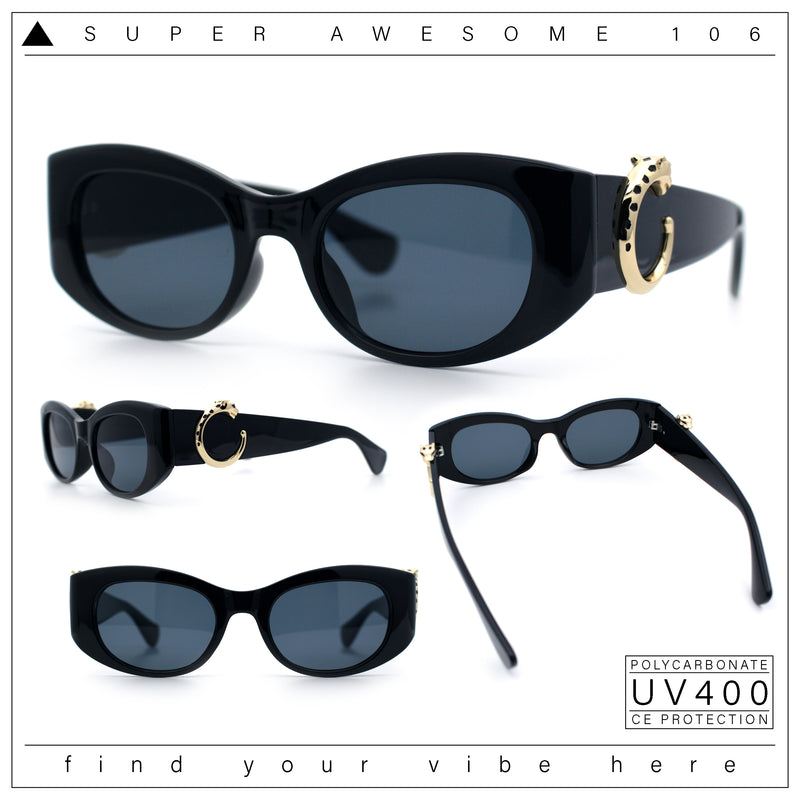Womens Cheetah Emblem Classic Mod Fashion Thick Plastic Oval Sunglasses