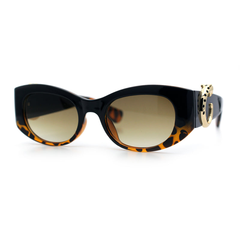 Womens Cheetah Emblem Classic Mod Fashion Thick Plastic Oval Sunglasses