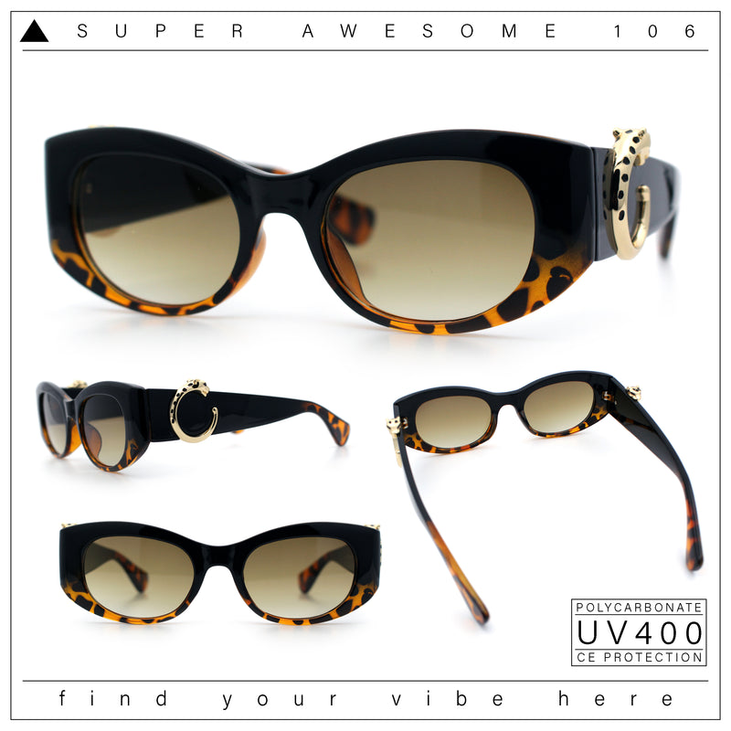 Womens Cheetah Emblem Classic Mod Fashion Thick Plastic Oval Sunglasses