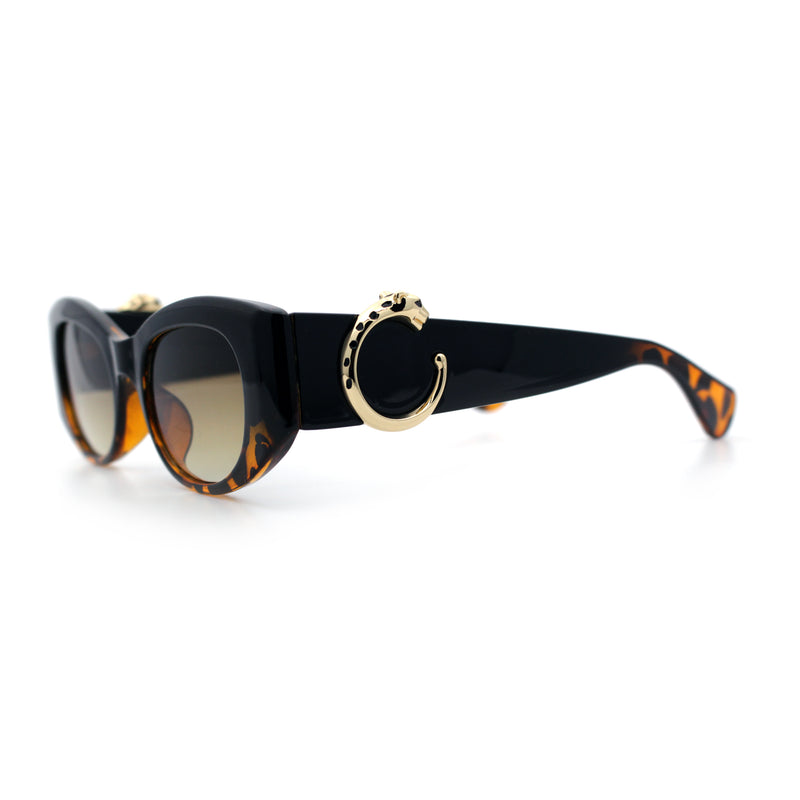 Womens Cheetah Emblem Classic Mod Fashion Thick Plastic Oval Sunglasses