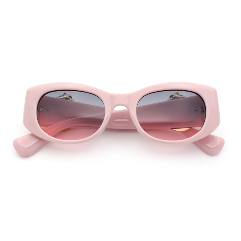 Womens Cheetah Emblem Classic Mod Fashion Thick Plastic Oval Sunglasses