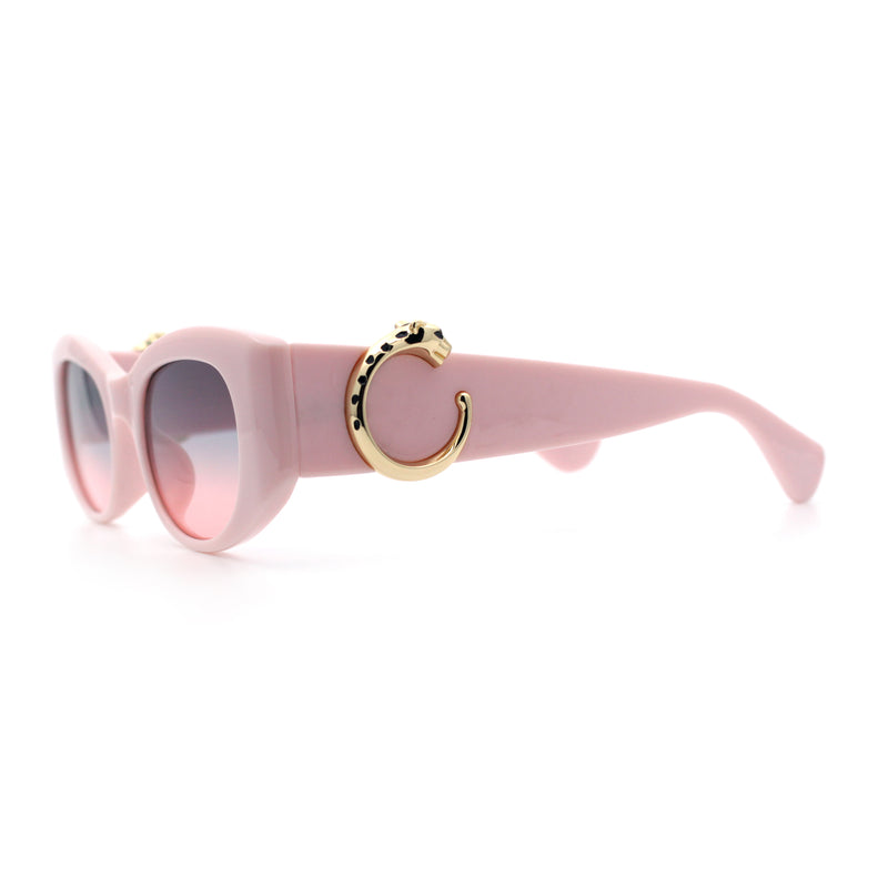 Womens Cheetah Emblem Classic Mod Fashion Thick Plastic Oval Sunglasses
