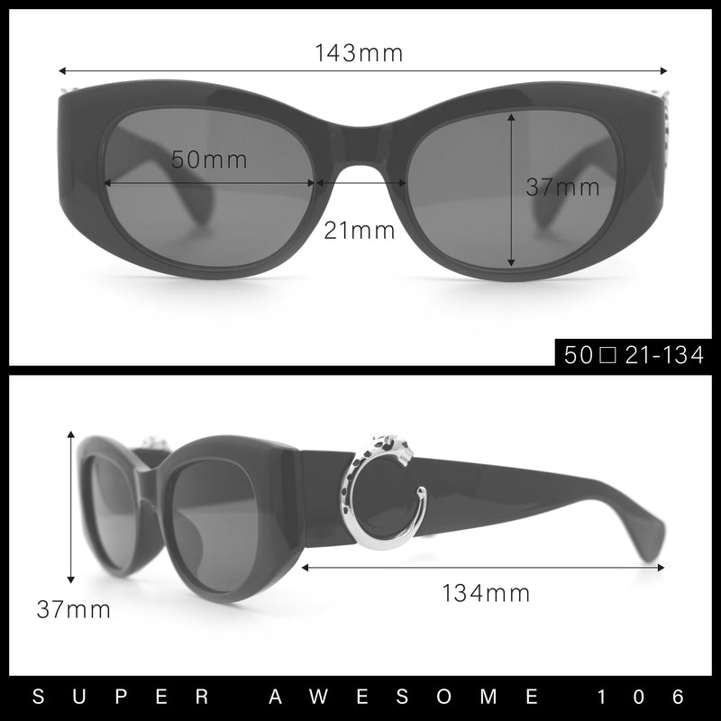 Womens Cheetah Emblem Classic Mod Fashion Thick Plastic Oval Sunglasses
