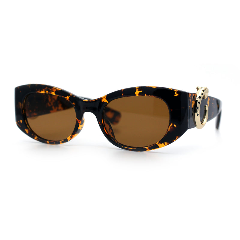 Womens Cheetah Emblem Classic Mod Fashion Thick Plastic Oval Sunglasses