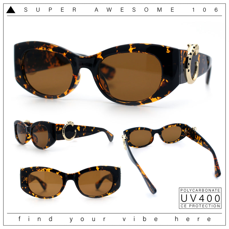 Womens Cheetah Emblem Classic Mod Fashion Thick Plastic Oval Sunglasses