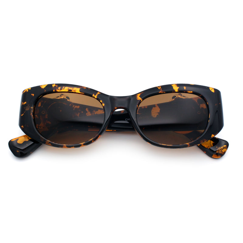 Womens Cheetah Emblem Classic Mod Fashion Thick Plastic Oval Sunglasses